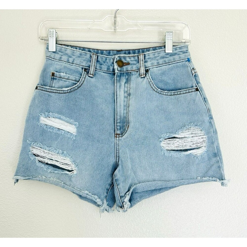 Billabong Womens Size 26 Distressed High Waisted Denim Shorts Light Wash 4"